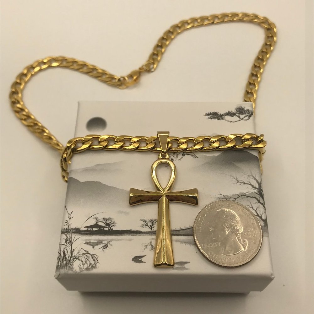 Chunky 22 inch Chain Gold Stainless Steel (SS) + matching SS Cross Pendant NEW